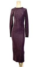 80’s Jumping Joy Ribbed Long Sweater Dress Long Sleeve Back Slit Eggplant Small