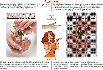 Manicure 09 Perforated Mesh See-Through Window Poster Sign Salon Vinyl Vertical