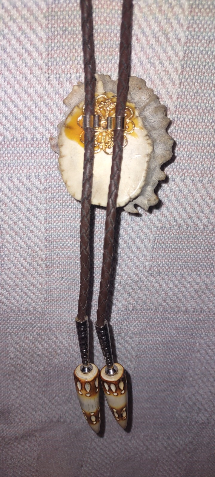 Vintage Carved And Polished Antler Bone Bolo With… - image 4