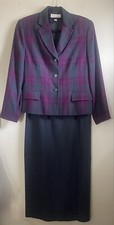 Casual Corner Skirt Suit Set Womens 10 Gray Purple Plaid Blazer Rayon Blend