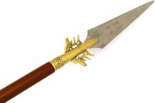 Cabeza de lanza vikinga de acero al carbono de alto guerrero medieval del siglo X con latón macizo