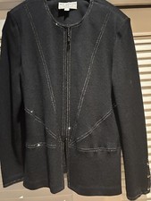 ST. JOHN EVENING Black Knit Blazer/Jacket w/Rhinestones  zip Closure Sz 10