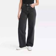 WOMEN'S BLACK WASH HIGH RISE WIDE-LEG JEANS-UNIVERSAL THREAD-2R