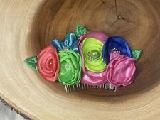 Handmade Hair Comb Flower Rhinestone Multi-color French Barrette Clip Costume