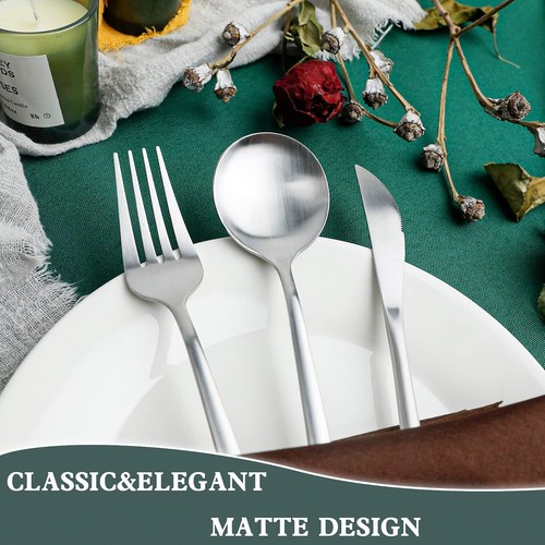 Modern Matte Silver Silverware Set 12piece Stainless Steel Flatware Set Tablewar - Picture 4 of 13