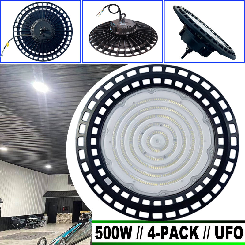 4-Pack LED UFO High Bay Lights 500 w  Factory  Commercial Light Fixtures 6500K