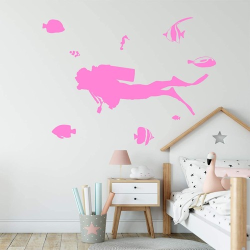 Scuba Diver Wall Decal Ocean Theme Decor VWAQ - V1 - 第 8/25 張圖片
