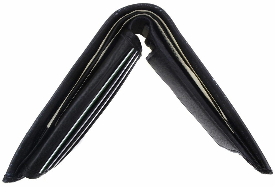 Mens Bifold Leather Wallet Secure Multi Pockets Black Billfold 2 ID WB
