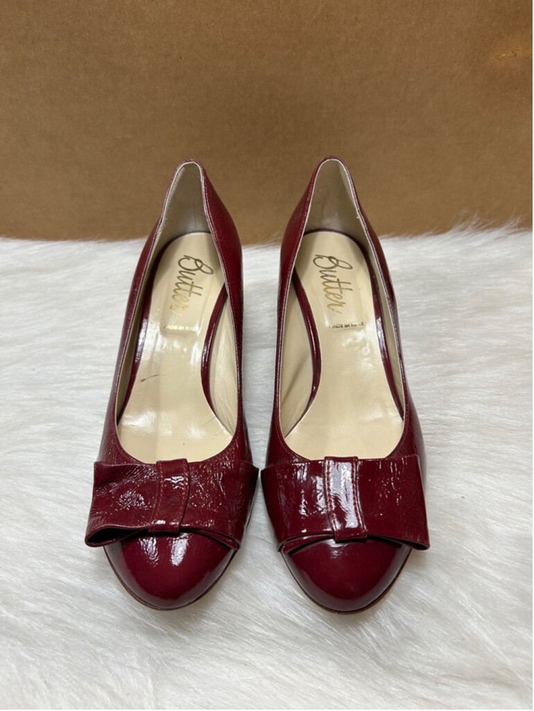 Butter Magenta Crinkle Patent Leather Bow Heels Women Size 9 Italy
