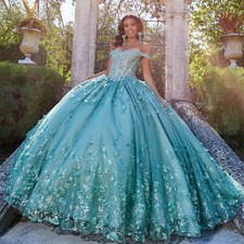 Mint Quinceanera Dress Ball Gown Off Shoulder 3D Lace Appliques Beading Sweet 16