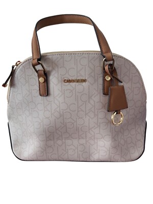 Calvin Klein Signature Logo Round Satchel Handbag Purse Bag