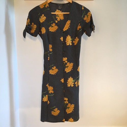 Black Polka Dot Yellow Flower Dress 
