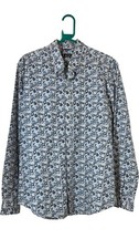 Ben Sherman Floral Shirt Button Up Collared Blue White 100 Cotton Men's Size L