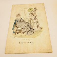 1844 FASHION LITHOGRAPH Book Plate Women in Fancy Dresses Hats PARIS FASHION