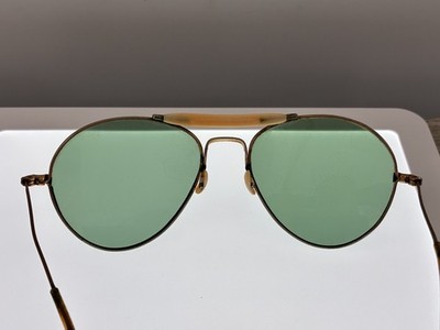 Vintage American Optical Safety Glasses Green Lens Aviator Curved Wire Rim Case