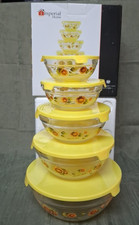 1970's Durable Imperial Sunflower Dute 5pc Glass Lidded Nesting Bowl Set W/Box