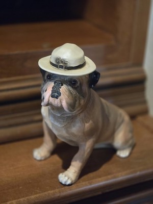 Hand Painted Resin Bulldog Figurine Wearing Calvary-Style Hat