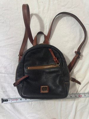 Dooney & Bourke Pebble Grain Ronnie Backpack Black Leather Brown Trim Red lining
