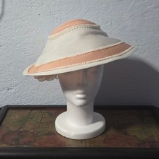 Vintage 1960s White  Peach Asymmetric Sun Hat With Tulle