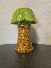 Vintage Ceramic Palm Tree Tiki Mug Vase - Tropical Barware Decor - Green & Brown