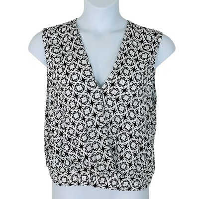 Halogen Women's Sz XL Print Crossover Bodice Sleeveless White Black Blouse NWOT