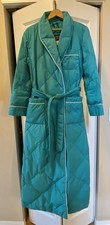 1980s Eddie Bauer Goose Down Quilted Turquoise Bathrobe White Piping Belt USA M