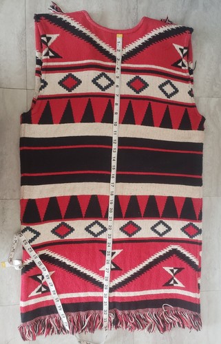 Frontier Fashion Long Vest Tapestry Aztec Southwest Fringe Concho Open Rodeo - Picture 4 of 7