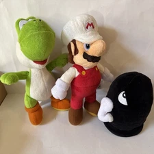Super Mario Yoshi 9” + Fire Mario 9” Bullet Bill 6” Jakks Pacific 2021 Plush