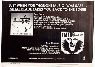 HELSTAR A DISTANT THUNDER & TATTOO BLOOD RED~1989 ALBUM PROMO PRINT AD  CLIPPING