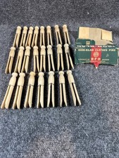 23 Wood  Wire Clothes Pins Round Head Flat Top Dove Tail 4" Iron-Klad Label