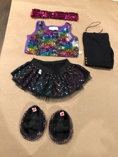 Build A Bear sequin top leggings skirt headband and sequin shoes