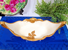 Elite Limoges France raised gold gilt roses embossed bowl with handles