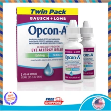 Opcon-A Allergy Eye Drops by Bausch + Lomb, for Itch and Redness Relief, Red...