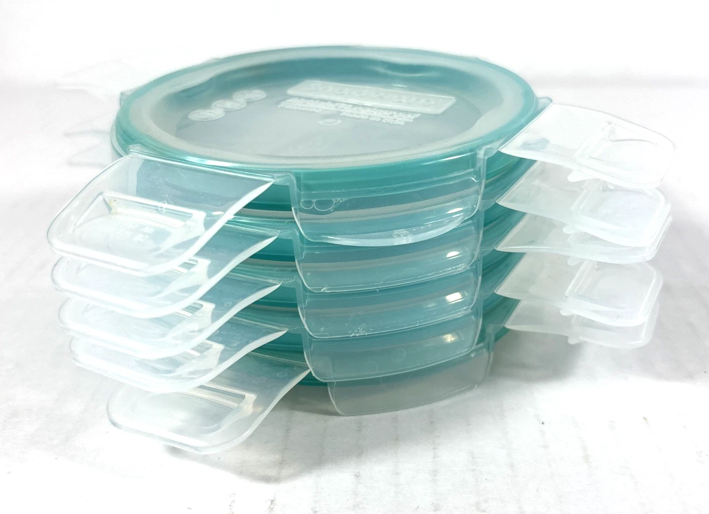5-Snapware Replacement Lids 4" Clear Total Solutions with Teal Blue Gasket