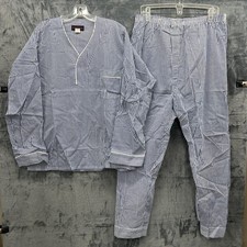 Pleetway Vintage Mens 2 Piece Pajama Set Size L Button Up Shirt Pants Blue NOS