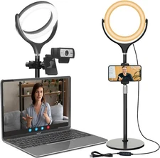 Ring Light with Stand, Desk Ring Light with Phone Holder for Laptop/Video