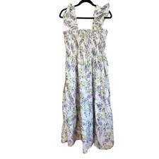 Hill House Ellie Nap Dress White Purple Sz XL Floral Ruffle Smocked 