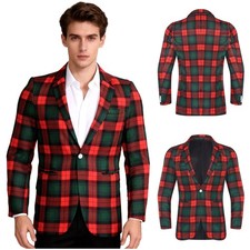 Men Plaid Blazer Jacket One-button Closure Coat Single Breasted Suit Party Xmas