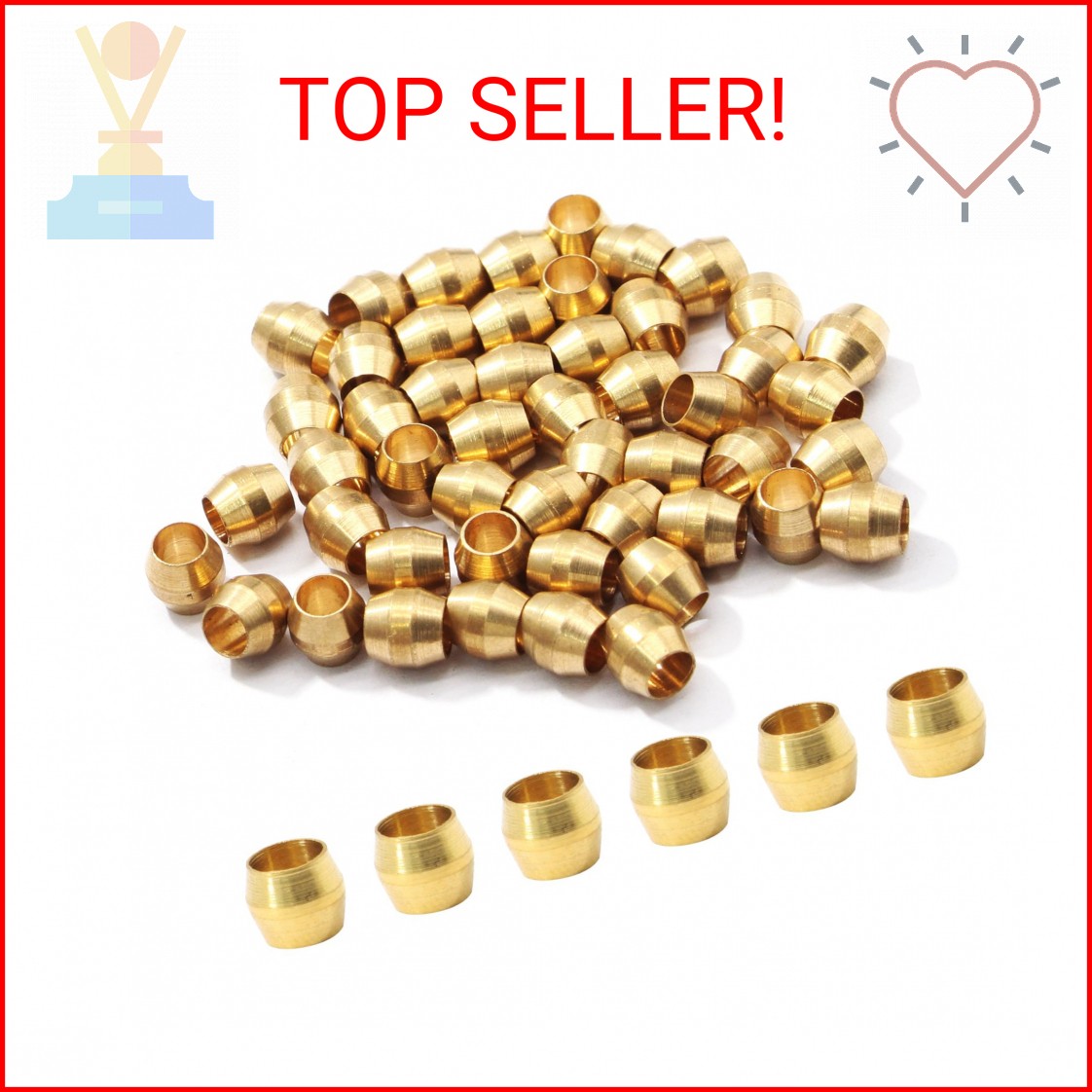 Biaungdo 50 Pcs Brass Compression Fitting, 3/16" Tube OD Compression Sleeves Fer