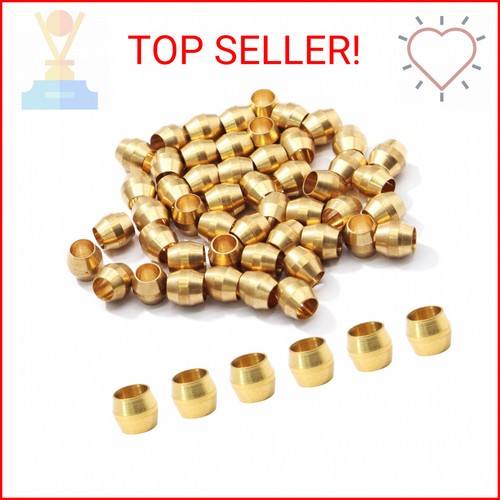 Biaungdo 50 Pcs Brass Compression Fitting, 3/16" Tube OD Compression Sleeves Fer