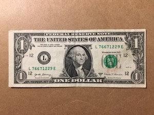 $1.00 Dollar Bill Miscut Error Off Center / Misaligned Cut  2017A sb-53