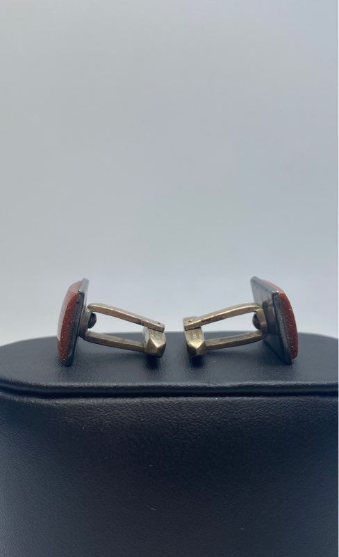 Sterling Silver Goldstone Rectangular Cufflink 11… - image 3
