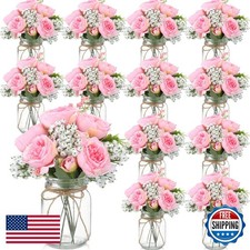 Zeyune 12 Sets Mason Jar Flowers Centerpiece Table Decorations - Coral Pink