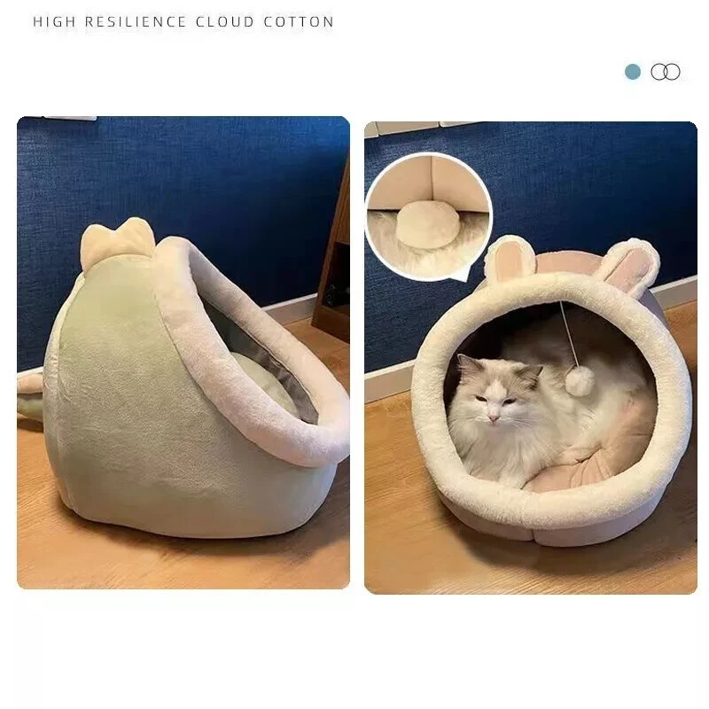 Pet Cat Kitten Dog Beds Igloo Fleece Bed Pyramid Cozy Washable Warm House Cave - Image 2 of 4