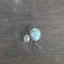 Southwestern Turquoise Bolo Tie Slide Silver Tone Oval Cabochon Dangle Charm