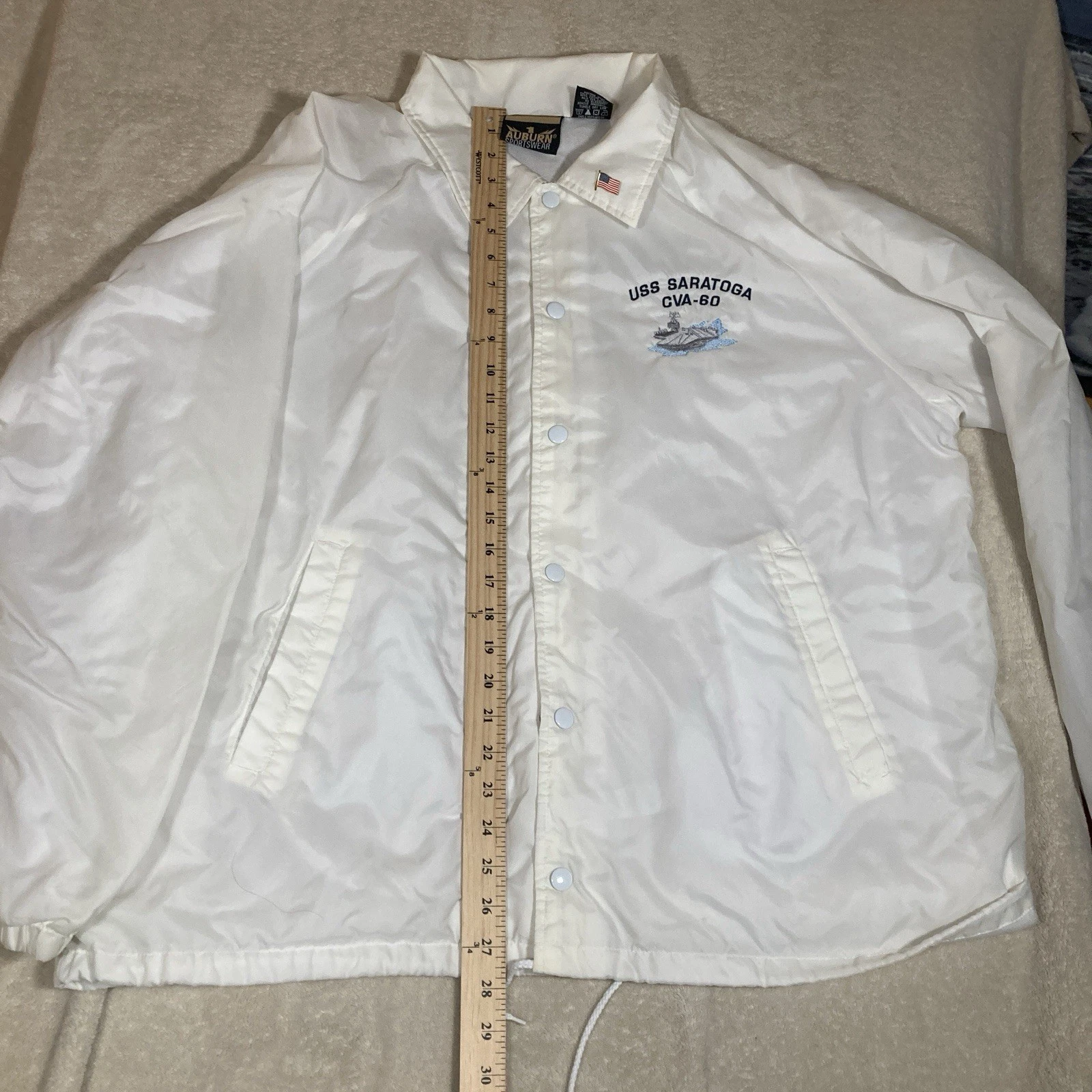 USS Saratoga CVA-60 Aircraft Carrier NAVY White SATIN BOMBER JACKET Souvenir XL image 3