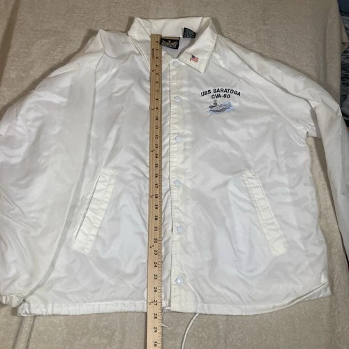 USS Saratoga CVA-60 Aircraft Carrier NAVY White SATIN BOMBER JACKET Souvenir XL image 3