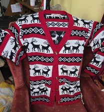 Sweater Merry Christmas V28 Long Button Up Reindeer Red White X-LG Unisex