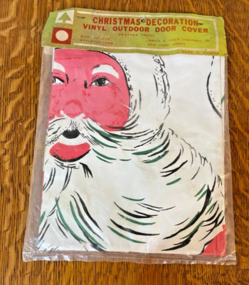 RARE VINTAGE UNUSED IN PKG SANTA CLAUS DOOR COVER WATERPROOF VINYL 1970'S