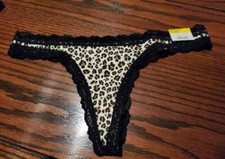 NWT JENNI COTTON SPANDEX THONG W LACE PANTIES WILD LEOPARD 100110140 L